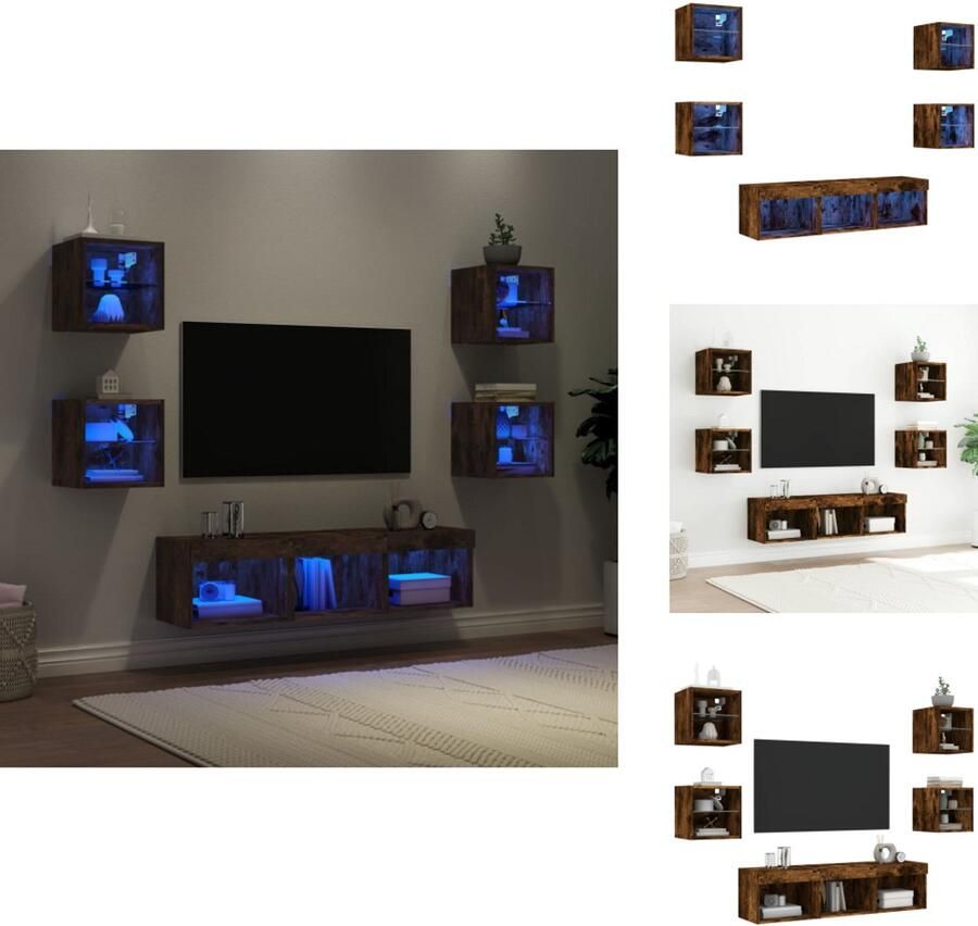 VidaXL Tv-wandmeubel Tv-wandmeubels Tv-meubel Televisiemeubel 7-delige tv-wandmeubelset met LED bewerkt hout gerookt eiken