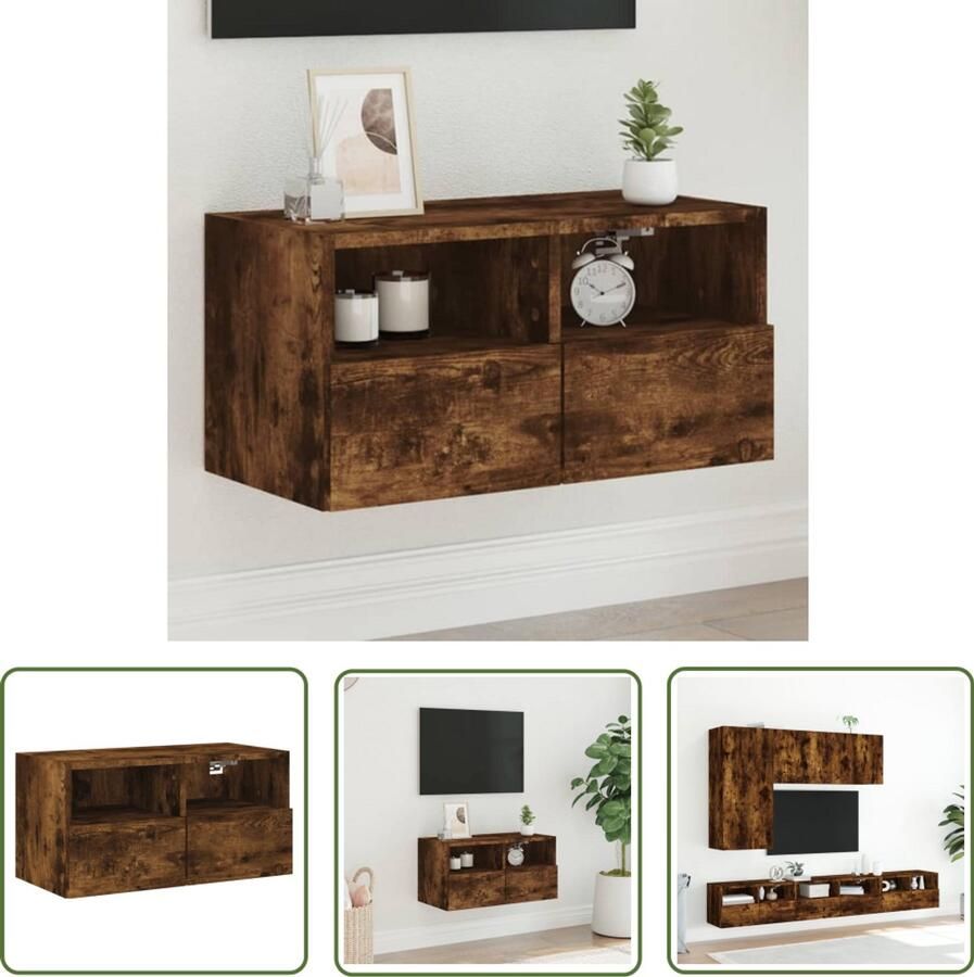 The Living Store Tv-wandmeubel 60x30x30 cm bewerkt hout gerookt eikenkleurig Tv-kast Tv-meubel Wandmontage Zwevend Tv-meubel Houten Tv-standaard - Foto 3
