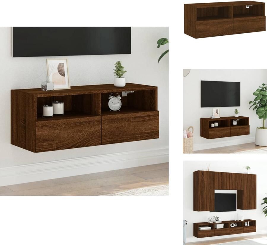 VidaXL Tv-wandmeubel Tv-wandmeubels Tv-meubel Tv Kast Tv-wandmeubel 80x30x30 cm bewerkt hout bruin eikenkleur