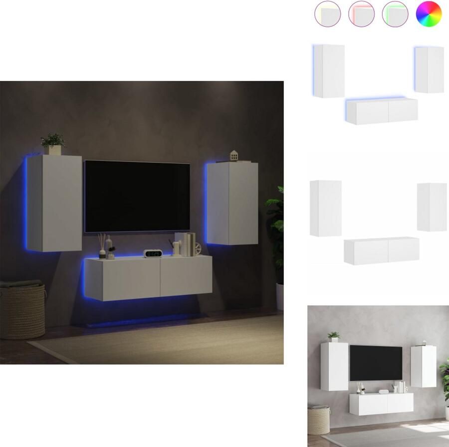VidaXL Tv-wandmeubel Tv-wandmeubels Zwevend Tv-meubel Tv-wandmeubel 3-delige tv-wandmeubelset met LED-verlichting wit