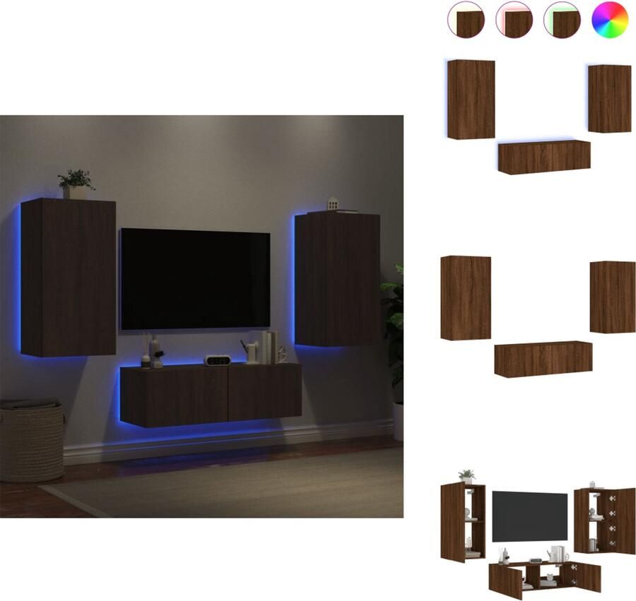 VidaXL Tv-wandmeubel Tv-wandmeubels Zwevend Tv-meubel Tv-wandmeubel 3-delige tv-wandmeubelset met LED-verlichting bruin eikenkleur