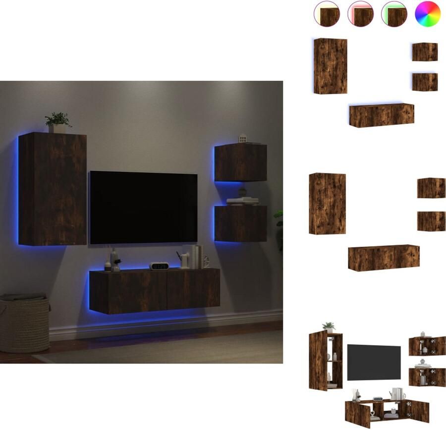 VidaXL Tv-wandmeubel Tv-wandmeubels Zwevend Tv-meubel Tv-wandmeubel 4-delige tv-wandmeubelset met LED-verlichting gerookt eiken
