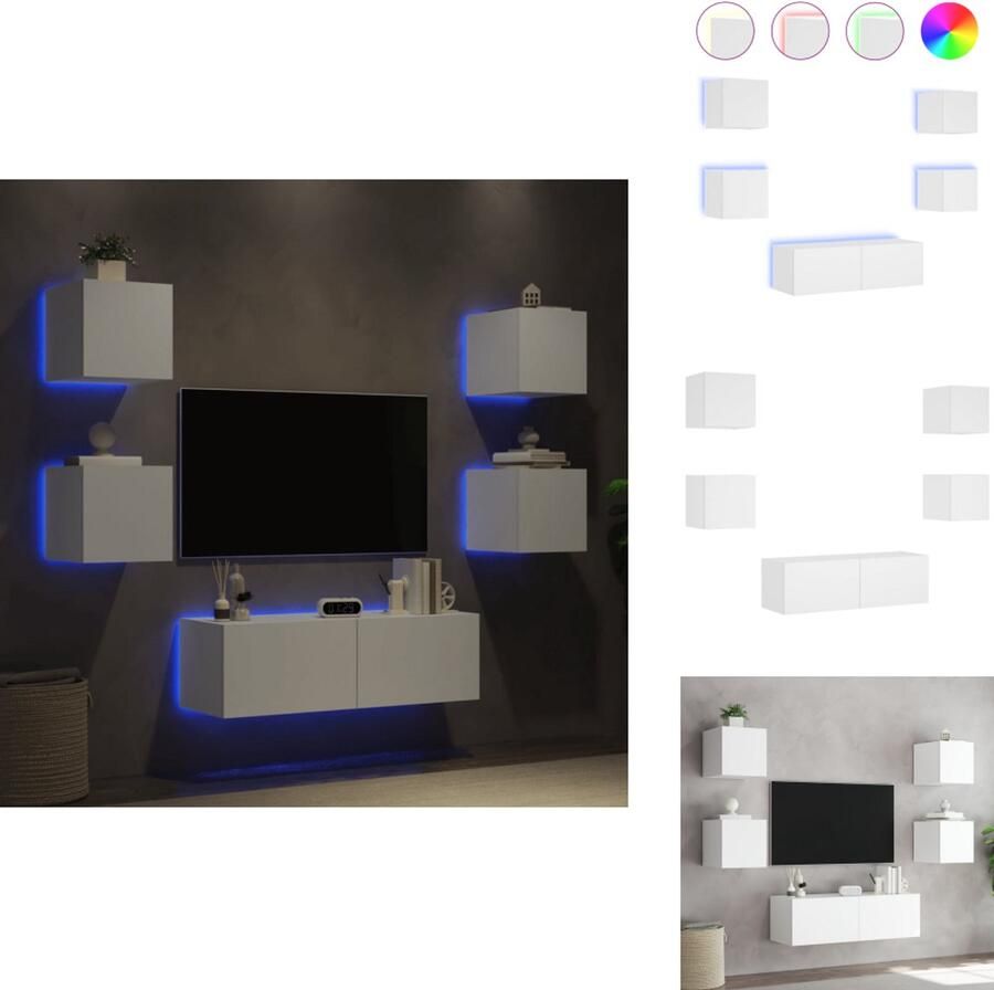 VidaXL Tv-wandmeubel Tv-wandmeubels Zwevend Tv-meubel Tv-wandmeubel 5-delige tv-wandmeubelset met LED-verlichting wit