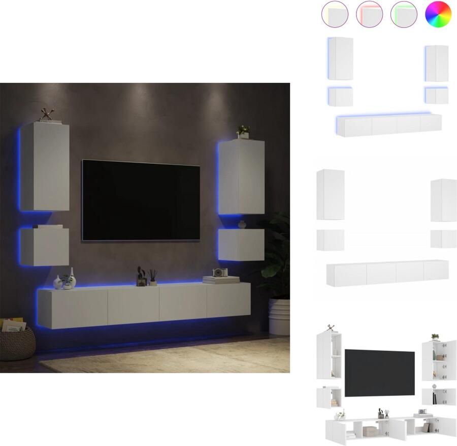 VidaXL Tv-wandmeubel Tv-wandmeubels Zwevend Tv-meubel Tv-wandmeubel 6-delige tv-wandmeubelset met LED-verlichting wit