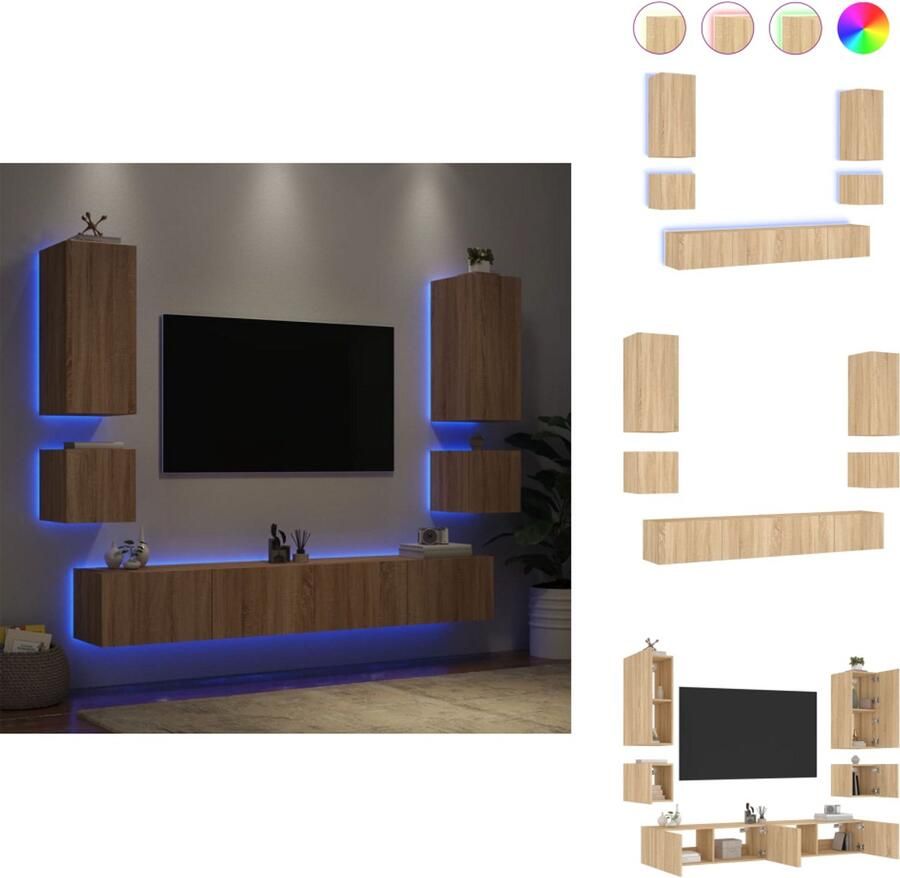 VidaXL Tv-wandmeubel Tv-wandmeubels Zwevend Tv-meubel Tv-wandmeubel 6-delige Tv-wandmeubelset met LED-verlichting sonoma eikenkleur