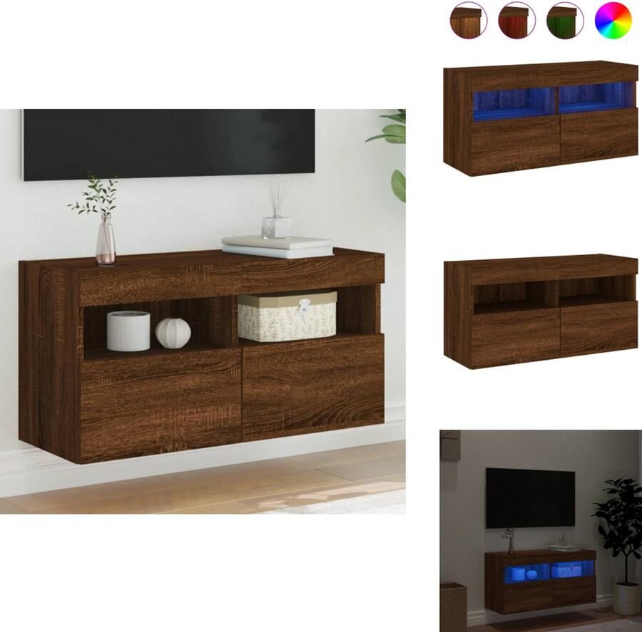 VidaXL Tv-wandmeubel Tv-wandmeubels Zwevend Tv-meubel Tv-wandmeubel met LED-verlichting 80x30x40 cm bruin eikenkleur