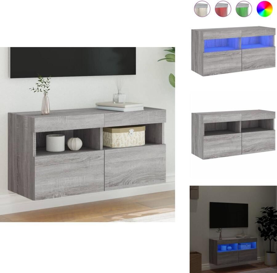 VidaXL Tv-wandmeubel Tv-wandmeubels Zwevend Tv-meubel Tv-wandmeubel met LED-verlichting 80x30x40 cm grijs sonoma