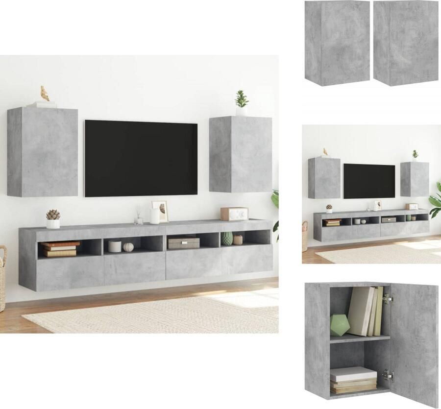 VidaXL Tv-wandmeubel Tv-wandmeubels Zwevend Tv-meubel Tv-wandmeubel Tv-wandmeubels 2 st 40 5x30x60 cm bewerkt hout betongrijs