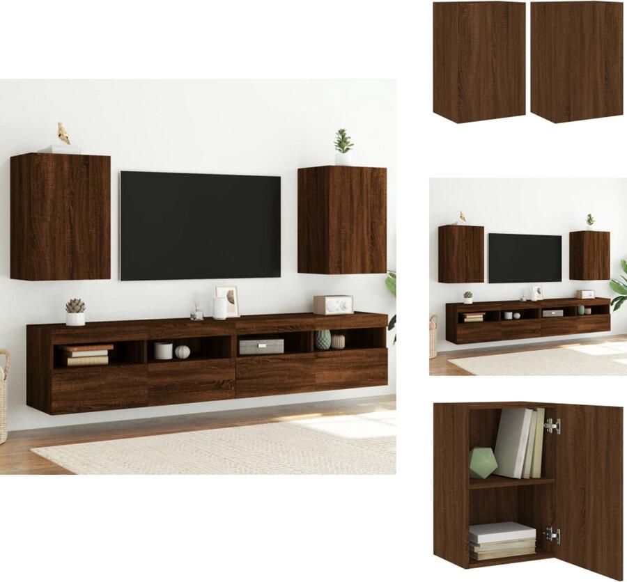 VidaXL Tv-wandmeubel Tv-wandmeubels Zwevend Tv-meubel Tv-wandmeubel Tv-wandmeubels 2 st 40 5x30x60 cm bewerkt hout bruineikenkleur