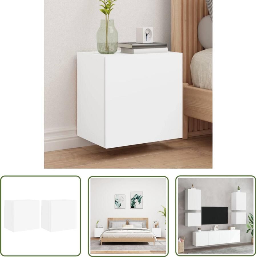 The Living Store Tv-wandmeubels 2 st 40 5x30x40 cm bewerkt hout wit Tv-wandmeubel Tv-wandmeubels Zwevend Tv-meubel Tv-wandmeubel - Foto 2