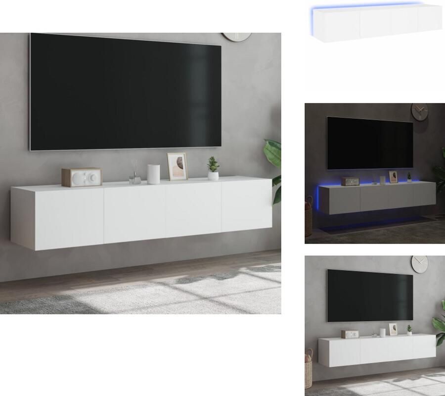 VidaXL Tv-wandmeubel Tv-wandmeubels Zwevend Tv-meubel Tv-wandmeubel Tv-wandmeubels met LED-verlichting 2 st 80x35x31 cm wit