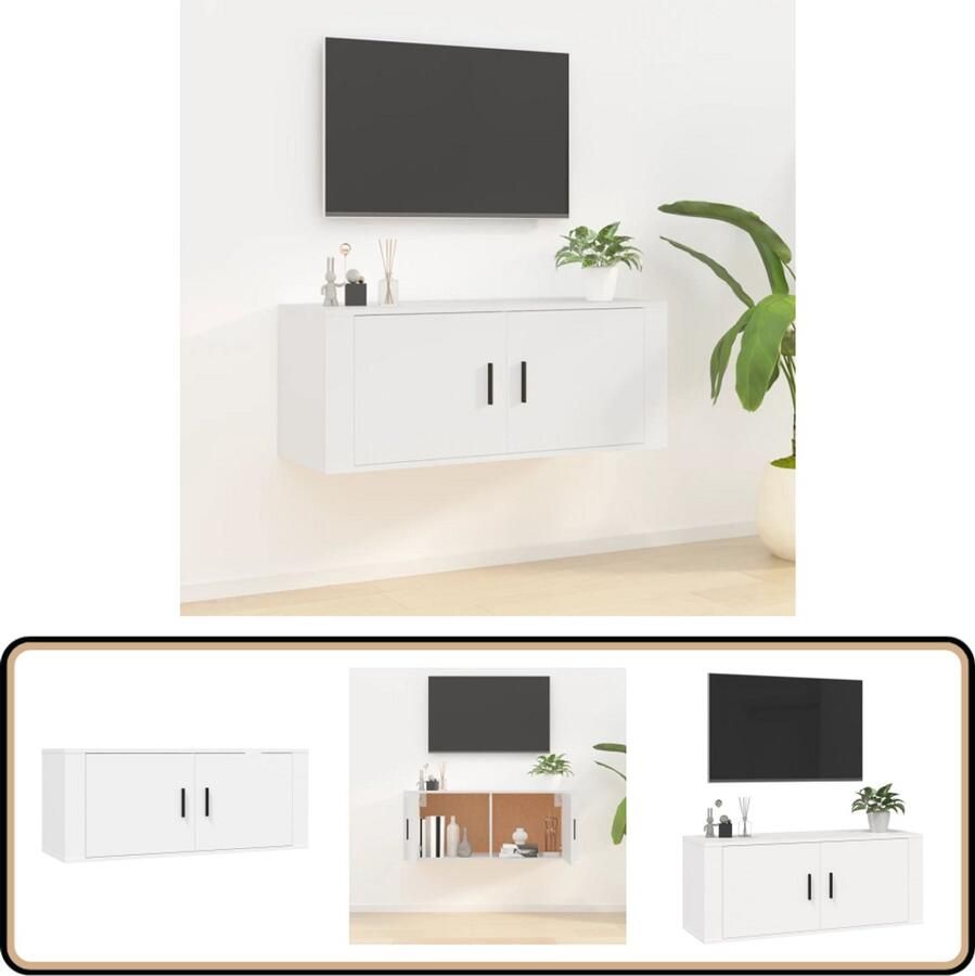 VidaXL Tv-wandmeubel wit 100x34 5x40 cm Televisiesecretaris Wandtv Kast Tv Meubilair Houten Tv Stand Wit Tv Meubel