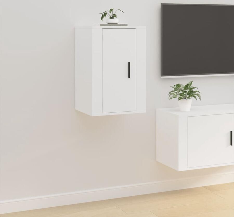 VidaXL Tv-wandmeubel Wit 40x34 5x60 cm TV Wandmeubel Klassieke Stijl Tv Kast Opbergruimte Wandmontage Multifunctioneel Houten Meubilair - Foto 2