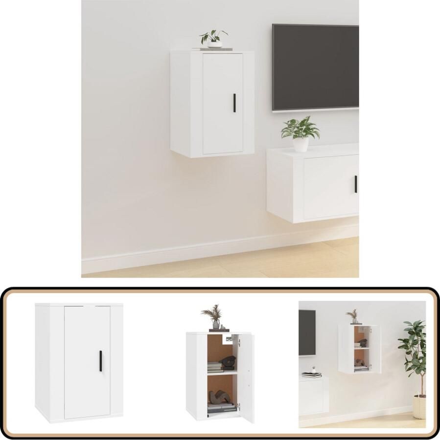 VidaXL Tv-wandmeubel Wit 40x34 5x60 cm TV Wandmeubel Klassieke Stijl Tv Kast Opbergruimte Wandmontage Multifunctioneel Houten Meubilair