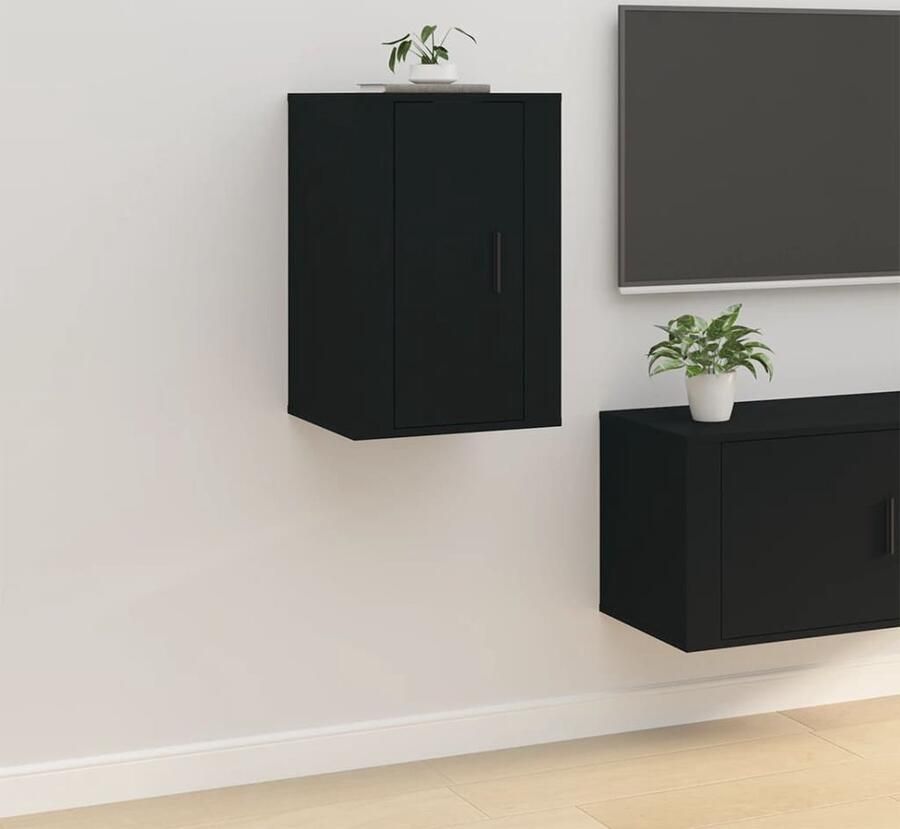 VidaXL Tv-wandmeubel Zwart 40x34 5x60 cm TV Wandmeubel Tv Kast Houten Tv Stand Zwart Tv Meubel Compact Tv Meubilair Wandmontage Tv Unit Mediabox Opbergvakken - Foto 2