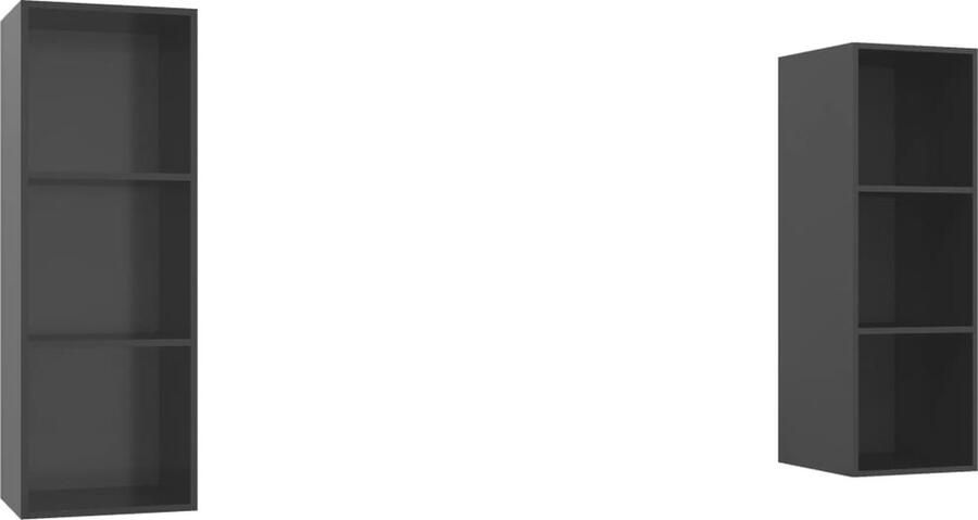 VidaXL Tv-wandmeubelen 2 st Hoogglans grijs Televisiescherm Wandmontage Tv-meubel Salontafel Livingroomdecoratie Houten Tv-stand Tv Kasten Media Center Entertainmentcenter Videowerkbank