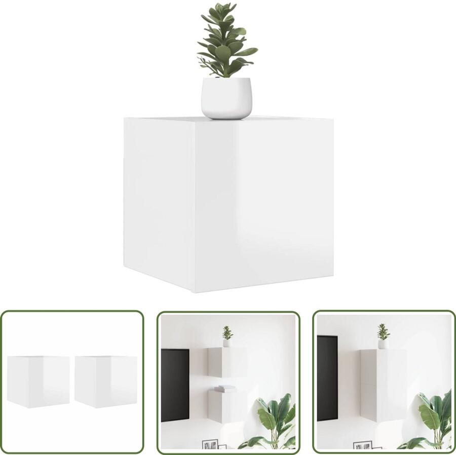 VidaXL Tv-wandmeubelen 2 st hoogglans wit Televisiesecretaris Tv Kast Tv Meubel Salontafel Media Kast Videokast Houten Kast Witte Kast