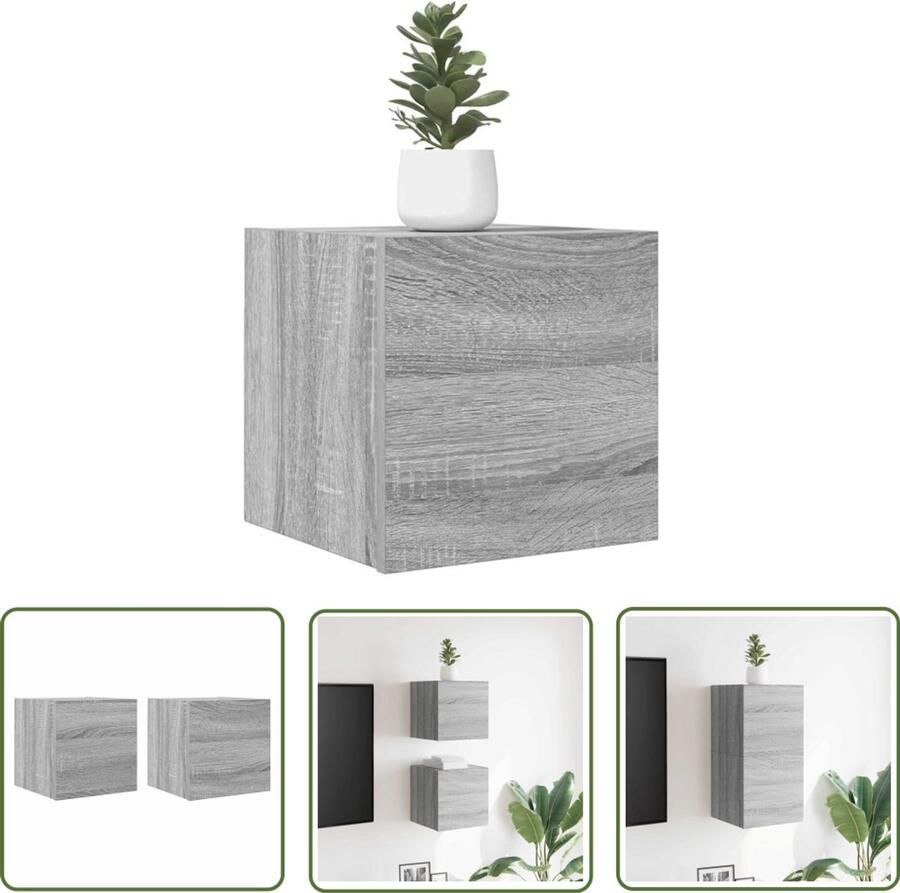 VidaXL Tv-wandmeubelen 2 stuks Grijs Sonoma Eiken Tv Wandkast Televisiescherm Kast Wandmontage Grijze Meubels Houten Meubel Salondecoratie Bergruimte
