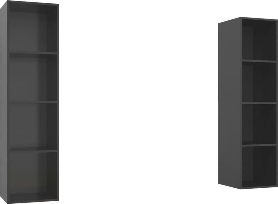 VidaXL Tv-wandmeubelen 2 stuks Hoogglans grijs Televisiescherm Wandmontage Tv Meubilair Tv Kast Salontafel Woonkamer Decoratie Grijze Tv Stand Houten Tv Kast Modern Tv Meubel Compact Tv Meubel Ruimtebesparend Tv Meubel