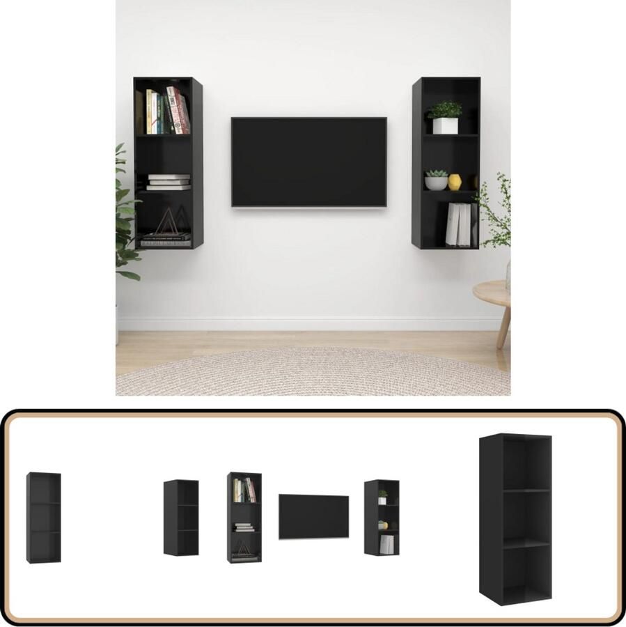 VidaXL Tv-wandmeubelen 2 stuks Hoogglans zwart TV-meubel Wandtv-meubel Salontafel Zwarte Tv-standaard Houten Tv-meubel
