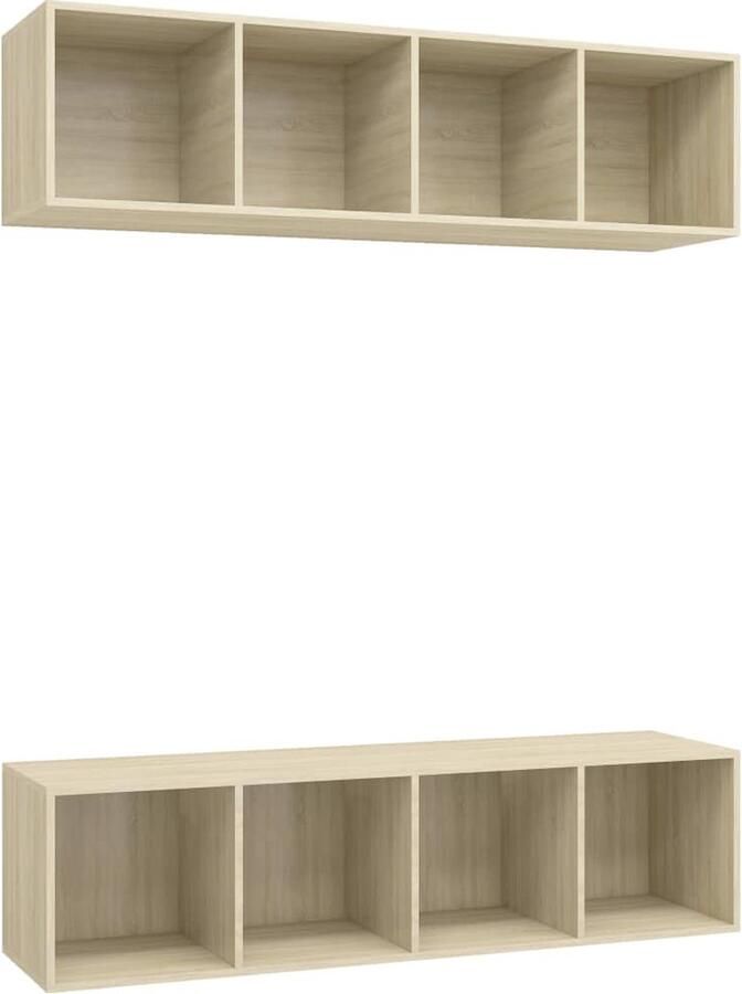 VidaXL Tv-wandmeubelen 2 stuks Sonoma eiken Televisiescherm Wandmontage Tv Stand Salontafel Mediabox Houten Tv Tafel Tv Kast Media Shelving Living Room Furniture Bruine Tv Kast Sonoma Eiken