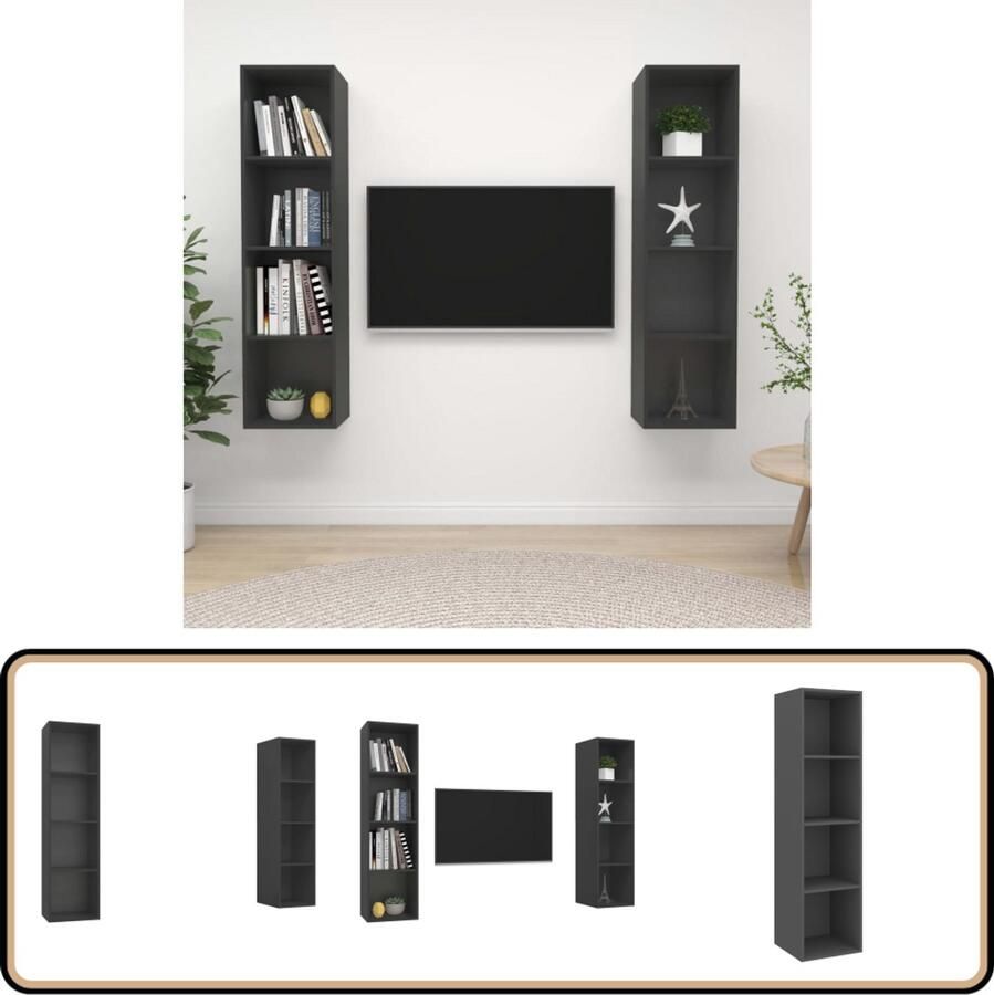 VidaXL Tv-wandmeubelen 2 stuks Spaanplaat Grijs Televisiescherm Wandmontage Tv Meubilair Tv Kast Tv Kasten Salontafel Woonkamer Decoratie Grijze Tv Kast Houten Tv Kast Media Kast Videowerkbank