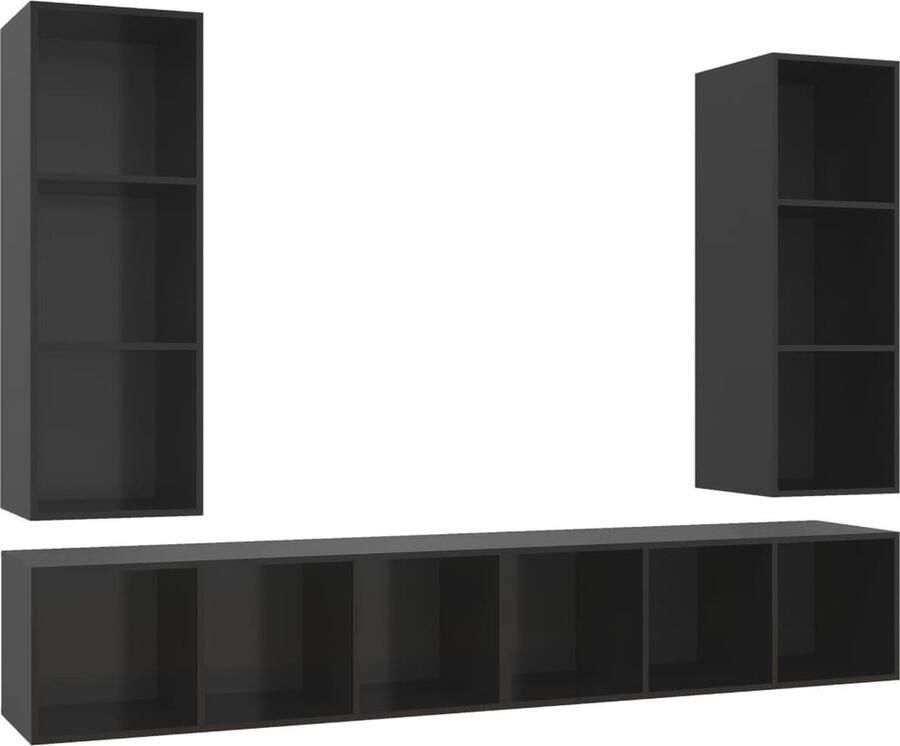 VidaXL Tv-wandmeubelen Hoogglans zwart 4 stuks Televisiescherm Wandmontage Tv Meubilair Zwarte Tv Kast Houten Tv Kast Tv Salontafel Media Kast Videowerkbank Woonkamer Decoratie Modern Tv Meubel Compact Tv Meubel