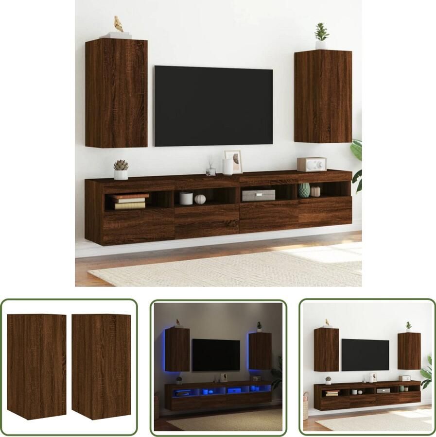 The Living Store Tv-wandmeubelen met LED 2 st 30 5x35x70 cm bruin eikenkleur Tv-wandmeubel Tv-wandmeubelen Zwevend Tv-meubel Tv-wandmeubel