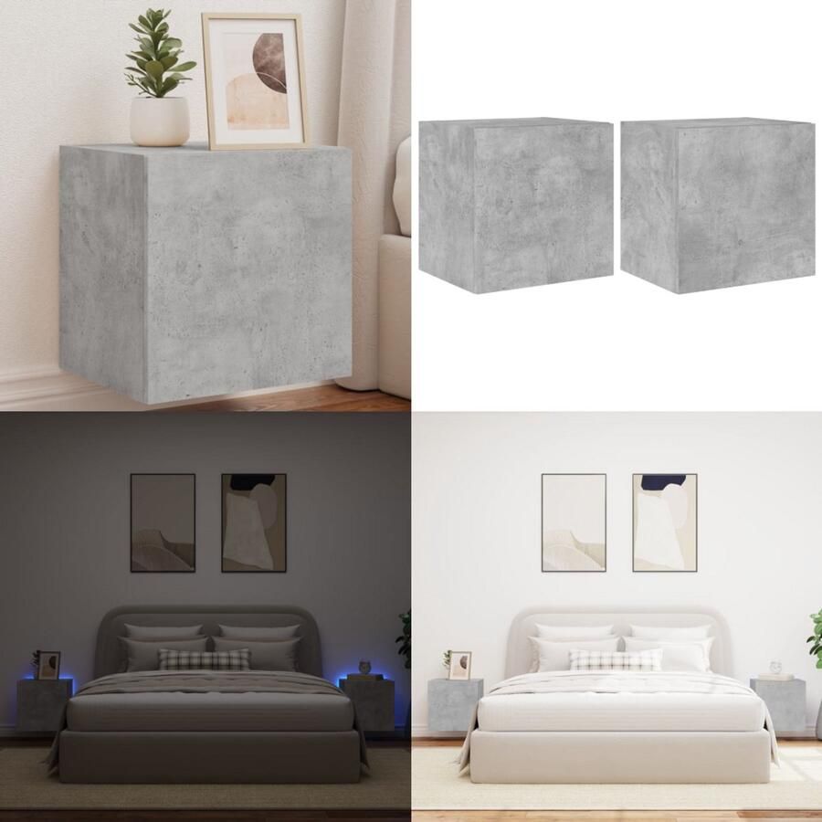 VidaXL Tv-wandmeubelen met LED 2 st 40 5x35x40 cm betongrijs Tv-wandmeubel Tv-wandmeubelen Zwevend Tv-meubel Tv-wandmeubel