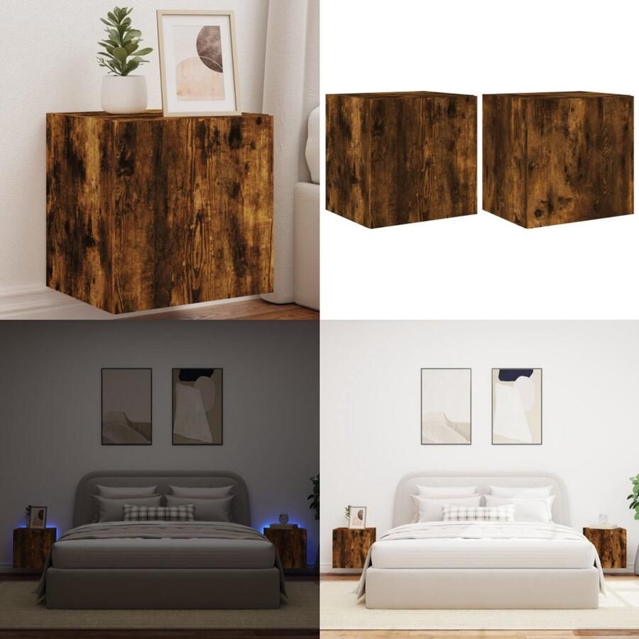 VidaXL Tv-wandmeubelen met LED 2 st 40 5x35x40 cm gerookt eikenkleurig Tv-wandmeubel Tv-wandmeubelen Zwevend Tv-meubel Tv-wandmeubel