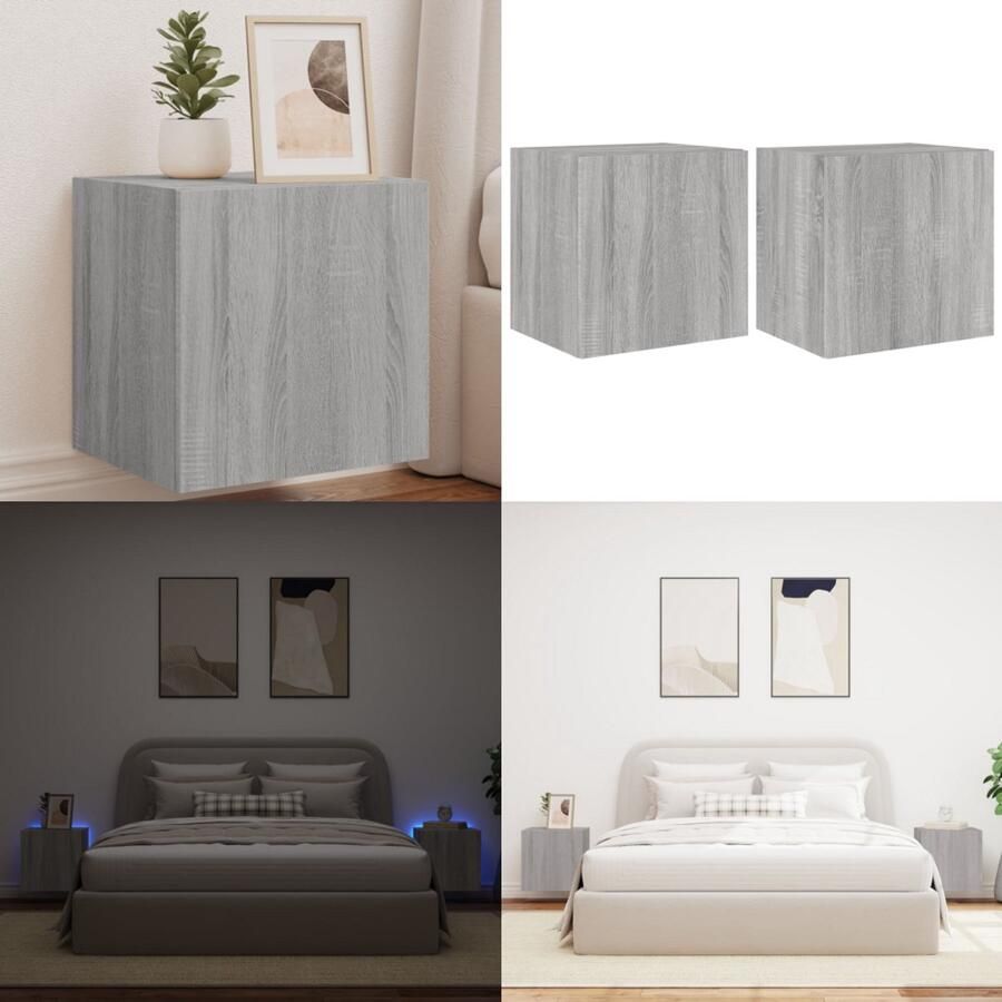 VidaXL Tv-wandmeubelen met LED 2 st 40 5x35x40 cm grijs sonoma eiken Tv-wandmeubel Tv-wandmeubelen Zwevend Tv-meubel Tv-wandmeubel