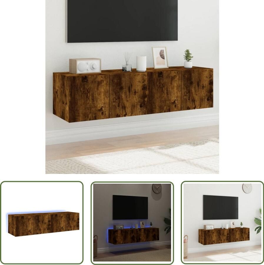 The Living Store Tv-wandmeubelen met LED 2 st 60x35x31 cm gerookt eikenkleurig Tv-tafel Tv-standaard Tv-opstelling Led Verlichting Houten Tv-kast - Foto 2