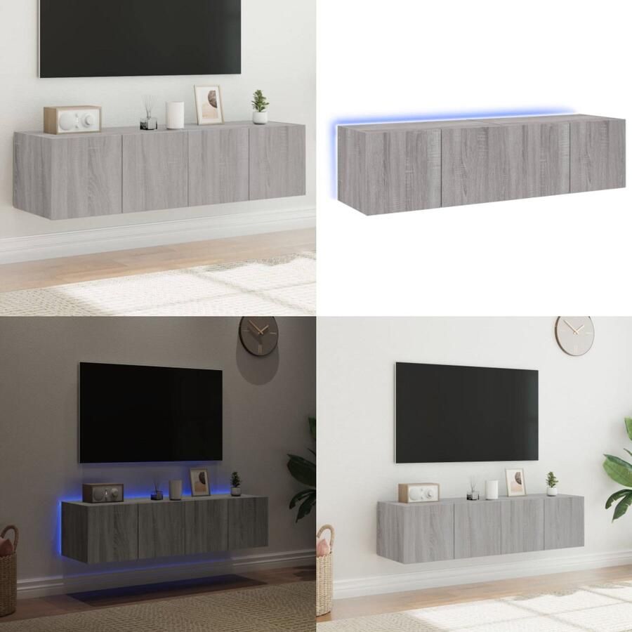 VidaXL Tv-wandmeubelen met LED 2 st 60x35x31 cm grijs sonoma eiken Tv-wandmeubel Tv-wandmeubelen Wandkast Tv-meubel