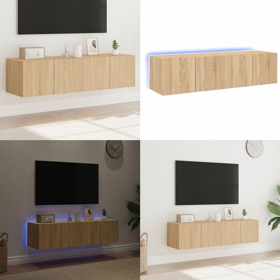 VidaXL Tv-wandmeubelen met LED 2 st 60x35x31 cm sonoma eikenkleurig Tv-wandmeubel Tv-wandmeubelen Wandkast Tv-meubel