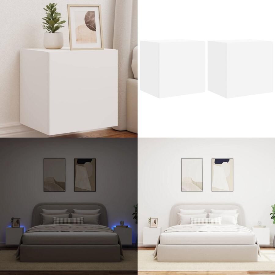 VidaXL Tv-wandmeubelen met LED-verlichting 2 st 40 5x35x40 cm wit Tv-wandmeubel Tv-wandmeubelen Zwevend Tv-meubel Tv-wandmeubel