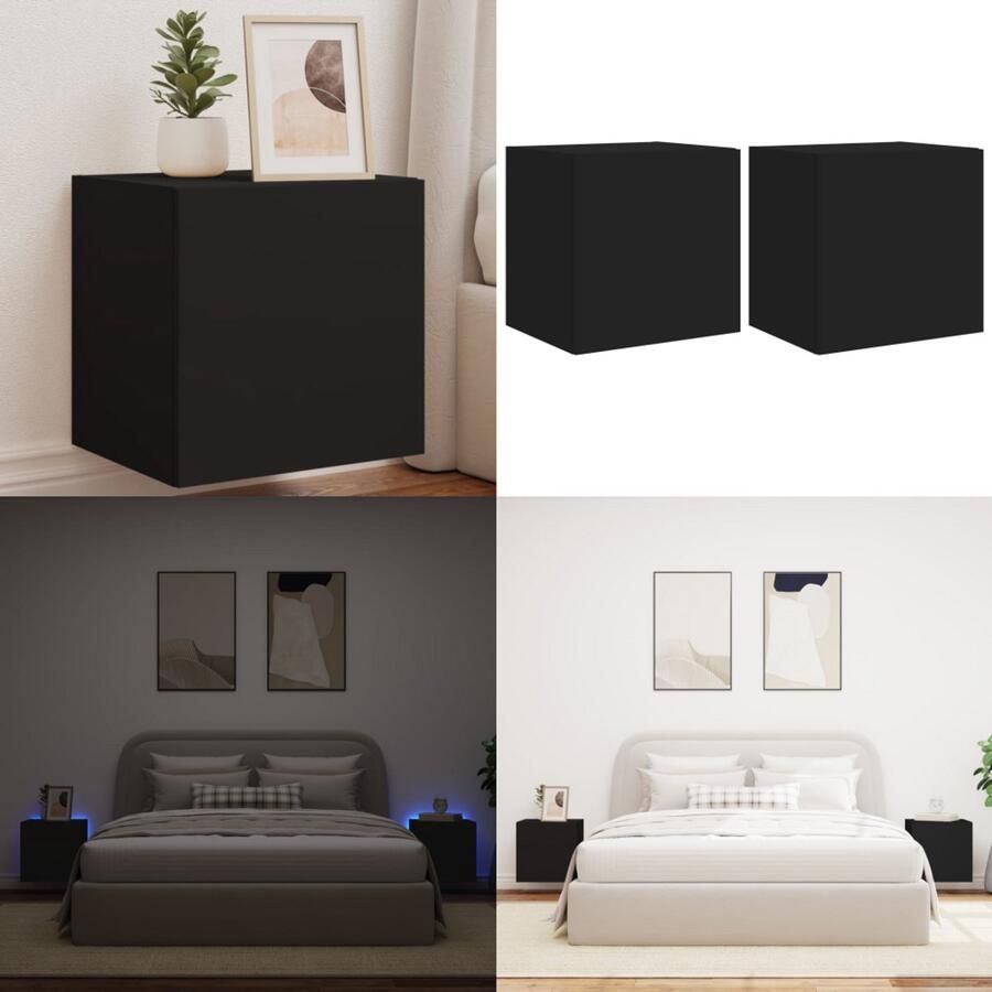 VidaXL Tv-wandmeubelen met LED-verlichting 2 st 40 5x35x40 cm zwart Tv-wandmeubel Tv-wandmeubelen Zwevend Tv-meubel Tv-wandmeubel