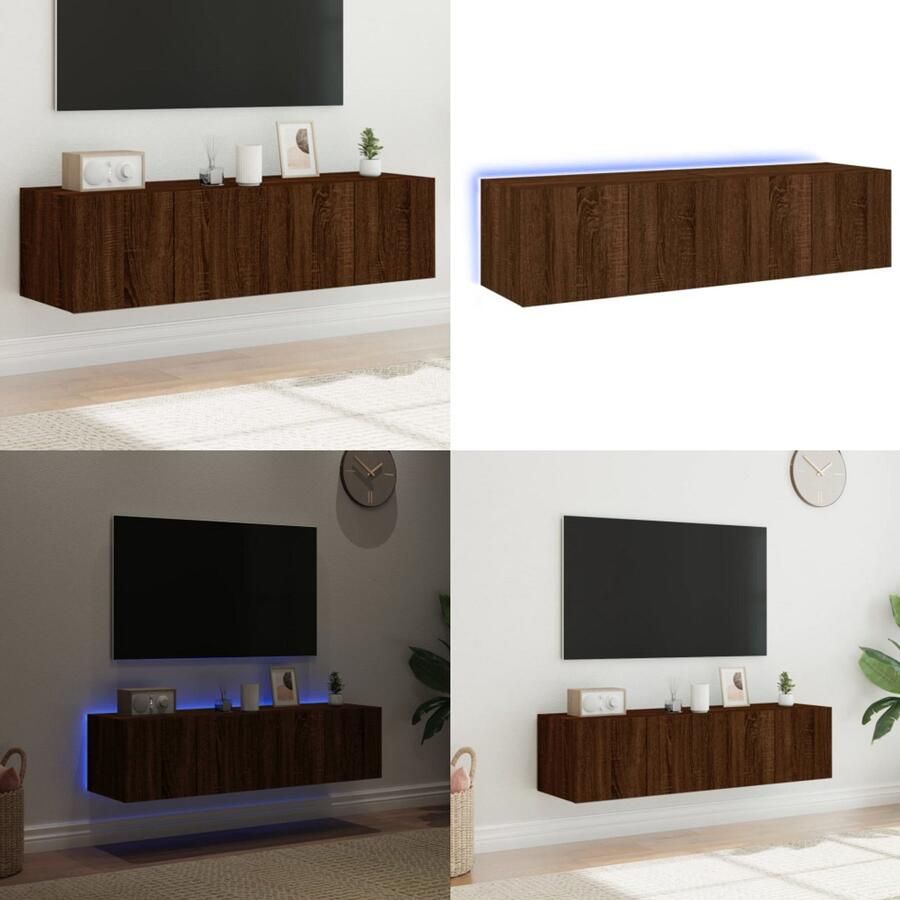 VidaXL Tv-wandmeubelen met LED-verlichting 2 st 60x35x31 cm bruineiken Tv-wandmeubel Tv-wandmeubelen Wandkast Tv-meubel