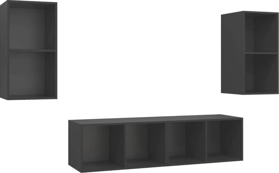 VidaXL Tv-wandmeubelen set 4 stuks grijs Tv Wandmeubel Houten Tv Kast Tv Meubel Grijs Salontafel Living Accessoires Videowerkbank Mediabox Entertainment Center Opslagruimte Tv Stand Tv Unit Modern Tv Meubel
