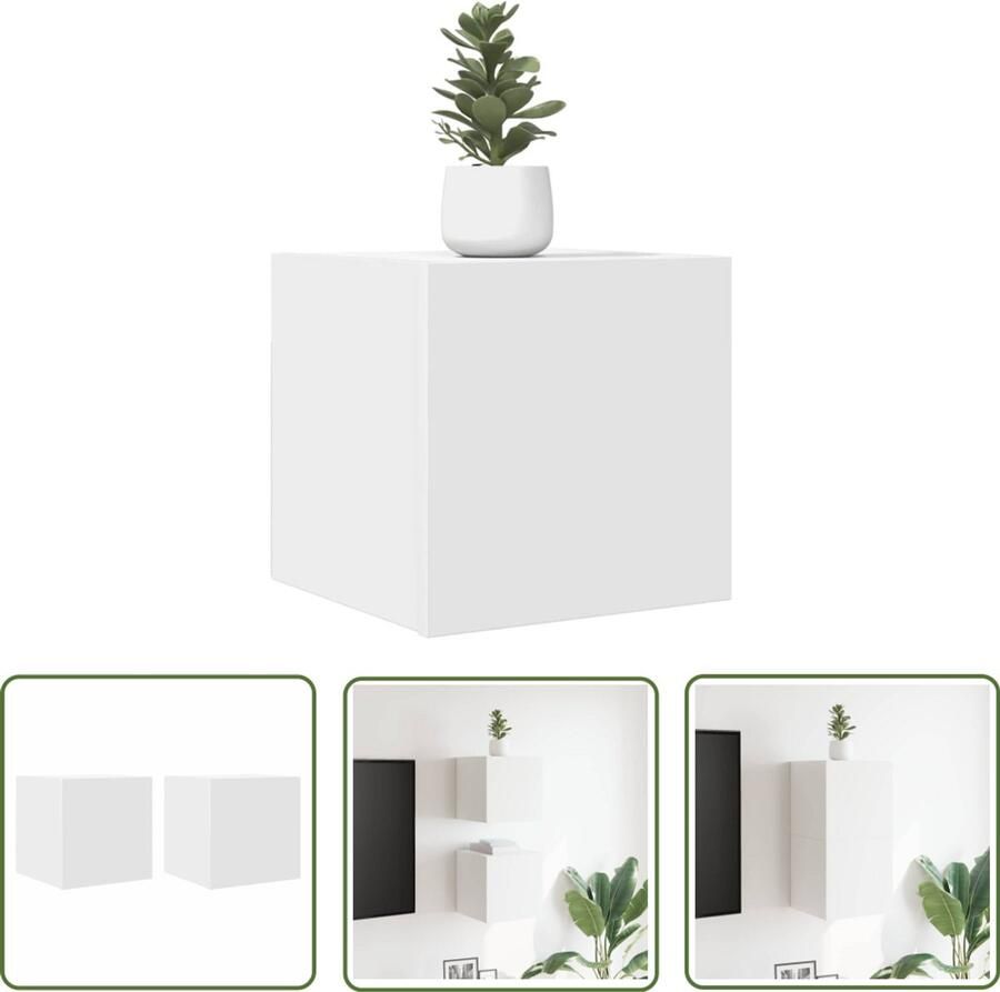 VidaXL Tv-wandmeubelen Wit 2 stuks 30x30x30 cm Televisiesecretaris Tv Kast Tv Stand Wandmontage Houten Meubilair Witte Meubels