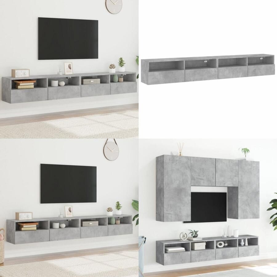 VidaXL Tv-wandmeubels 2 st 100x30x30 cm bewerkt hout betongrijs Tv-wandmeubel Tv-wandmeubels Tv-meubel Tv Kast