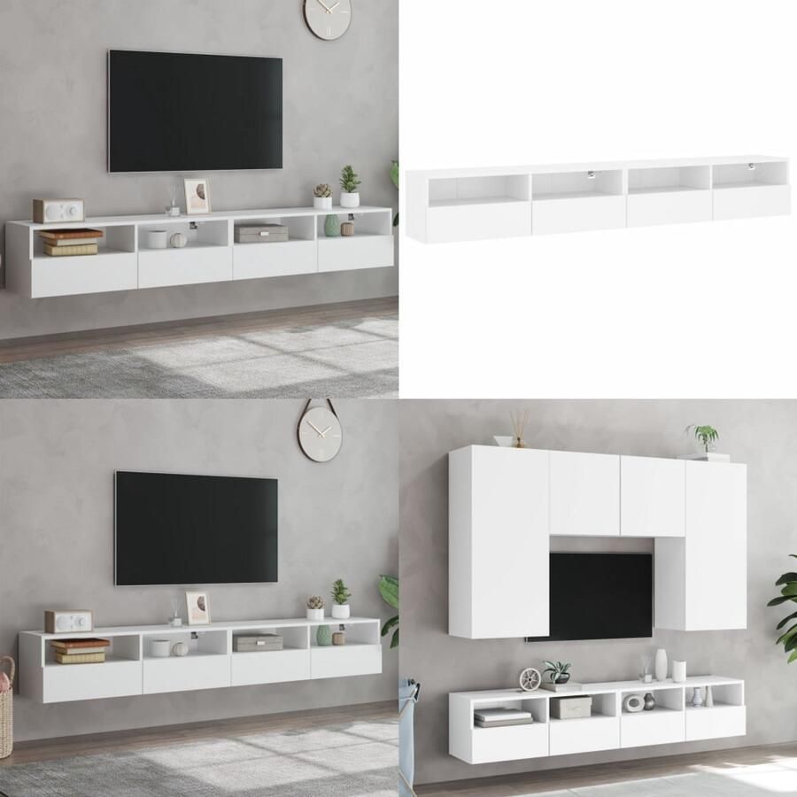 VidaXL Tv-wandmeubels 2 st 100x30x30 cm bewerkt hout wit Tv-wandmeubel Tv-wandmeubels Tv-meubel Tv Kast
