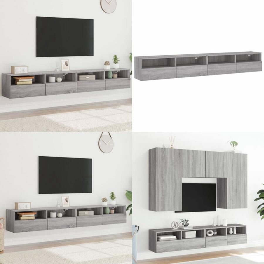 VidaXL Tv-wandmeubels 2 st 100x30x30 cm hout grijs sonoma Tv-wandmeubel Tv-wandmeubels Tv-meubel Tv Kast