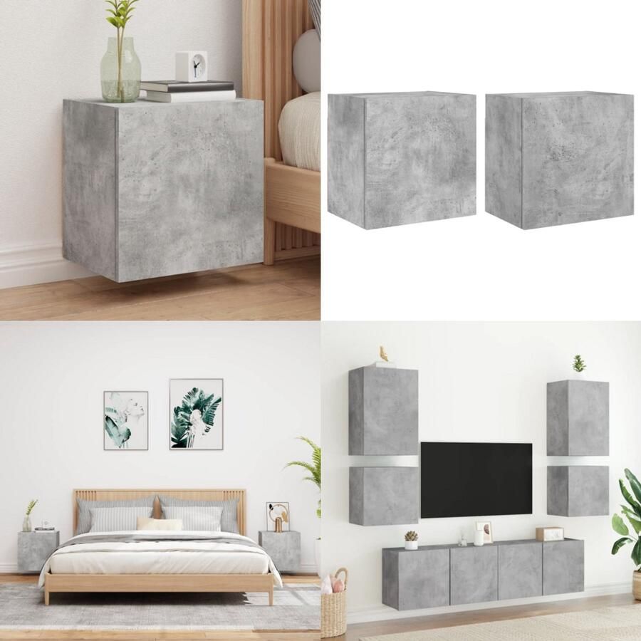 VidaXL Tv-wandmeubels 2 st 40 5x30x40 cm bewerkt hout betongrijs Tv-wandmeubel Tv-wandmeubels Zwevend Tv-meubel Tv-wandmeubel