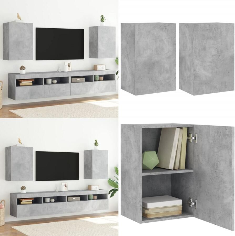 VidaXL Tv-wandmeubels 2 st 40 5x30x60 cm bewerkt hout betongrijs Tv-wandmeubel Tv-wandmeubels Zwevend Tv-meubel Tv-wandmeubel