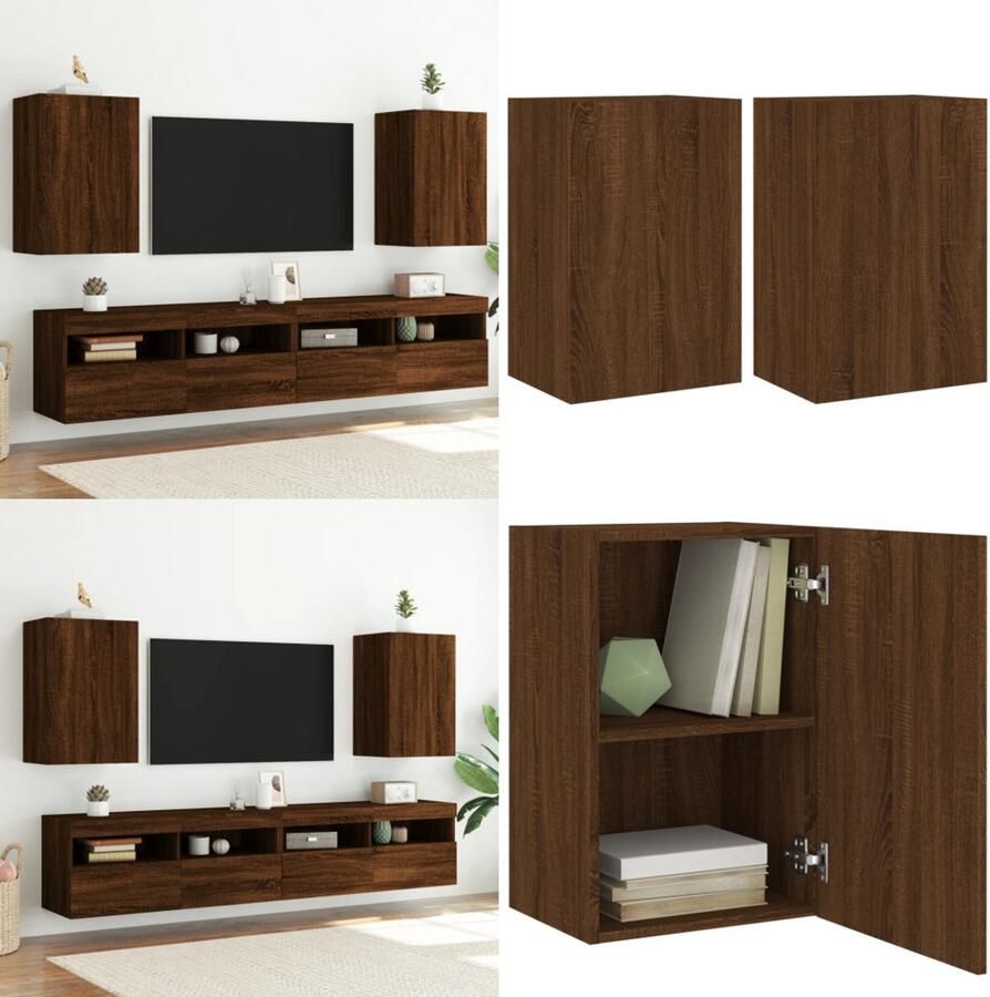VidaXL Tv-wandmeubels 2 st 40 5x30x60 cm bewerkt hout bruineikenkleur Tv-wandmeubel Tv-wandmeubels Zwevend Tv-meubel Tv-wandmeubel