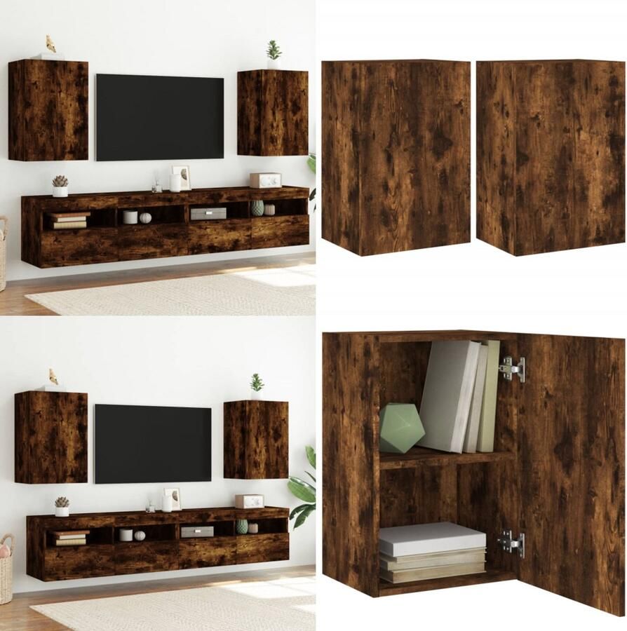 The Living Store Tv-wandmeubels 2 st 40 5x30x60 cm bewerkt hout gerookt eiken Tv-wandmeubel Tv-wandmeubels Zwevend Tv-meubel Tv-wandmeubel - Foto 2
