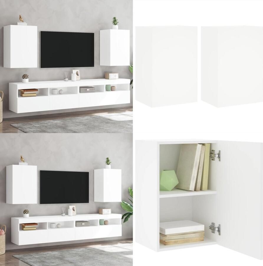 VidaXL Tv-wandmeubels 2 st 40 5x30x60 cm bewerkt hout wit Tv-wandmeubel Tv-wandmeubels Zwevend Tv-meubel Tv-wandmeubel