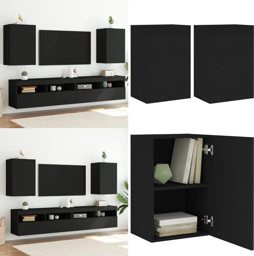 VidaXL Tv-wandmeubels 2 st 40 5x30x60 cm bewerkt hout zwart Tv-wandmeubel Tv-wandmeubels Zwevend Tv-meubel Tv-wandmeubel