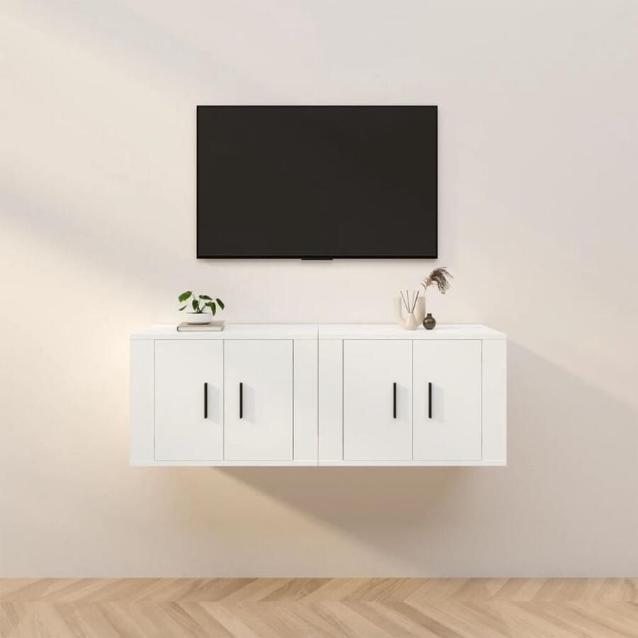 VidaXL Tv-wandmeubels Wit 57x34 5x40 cm 2 stuks TV Meubel Wandmontage Houten Meubels Klassieke Stijl Witte Meubels