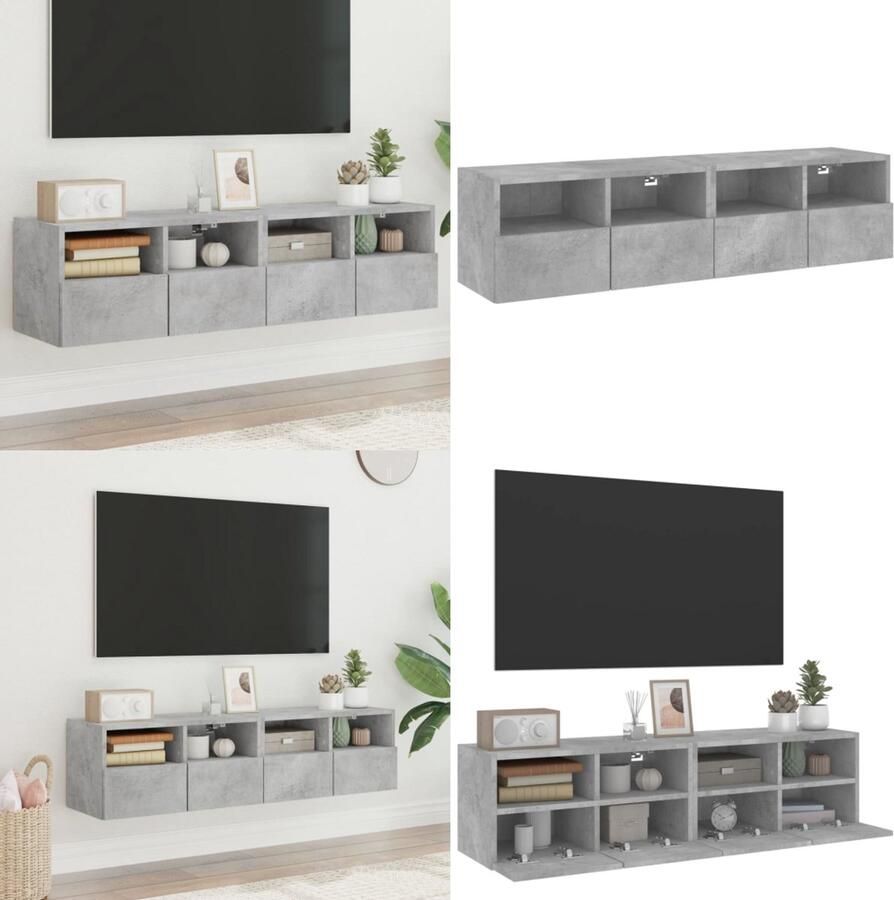 VidaXL Tv-wandmeubels 2 st 60x30x30 cm bewerkt hout betongrijs Tv-wandmeubel Tv-wandmeubels Tv-meubel Tv Kast